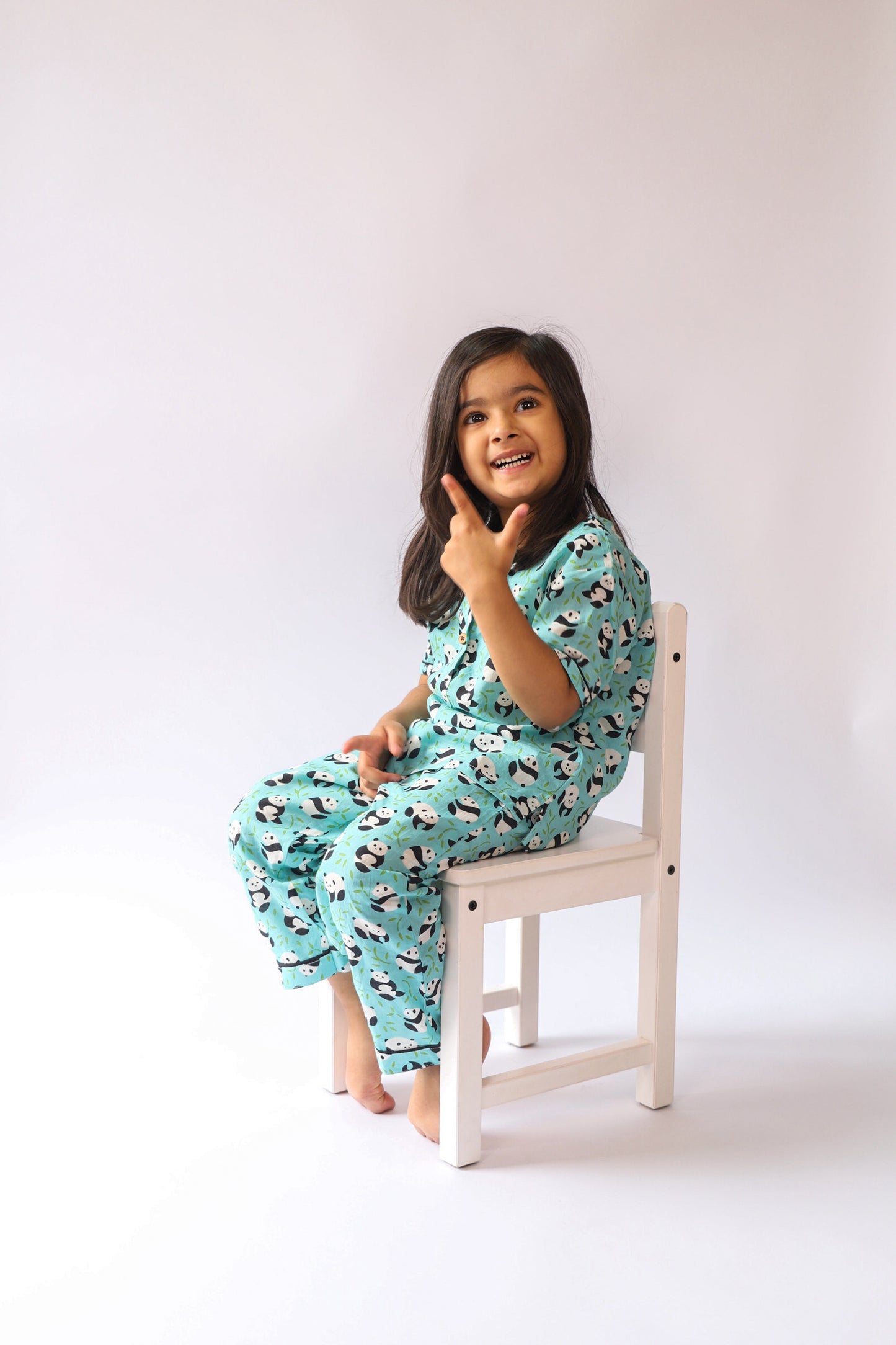 Unisex Kids Pajama Set - Panda Print Blue