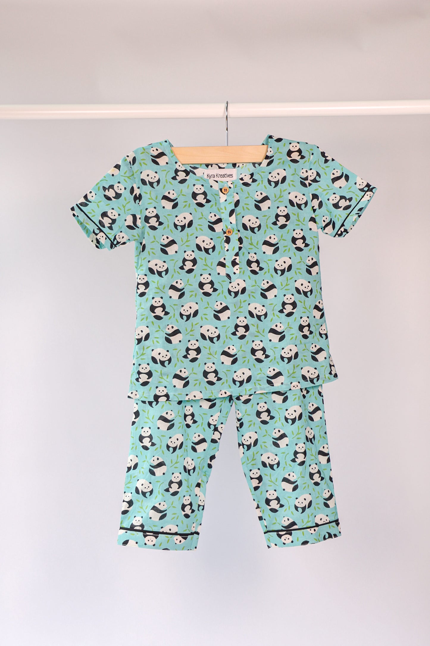 Unisex Kids Pajama Set - Panda Print Blue
