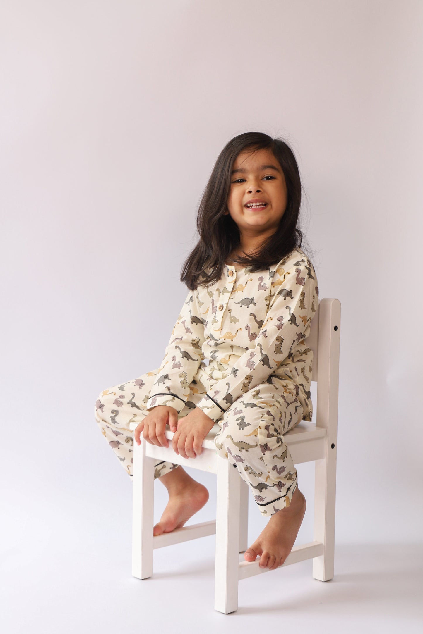 Unisex Kids Pajama Set - Dinosaur Print Neutral Colors