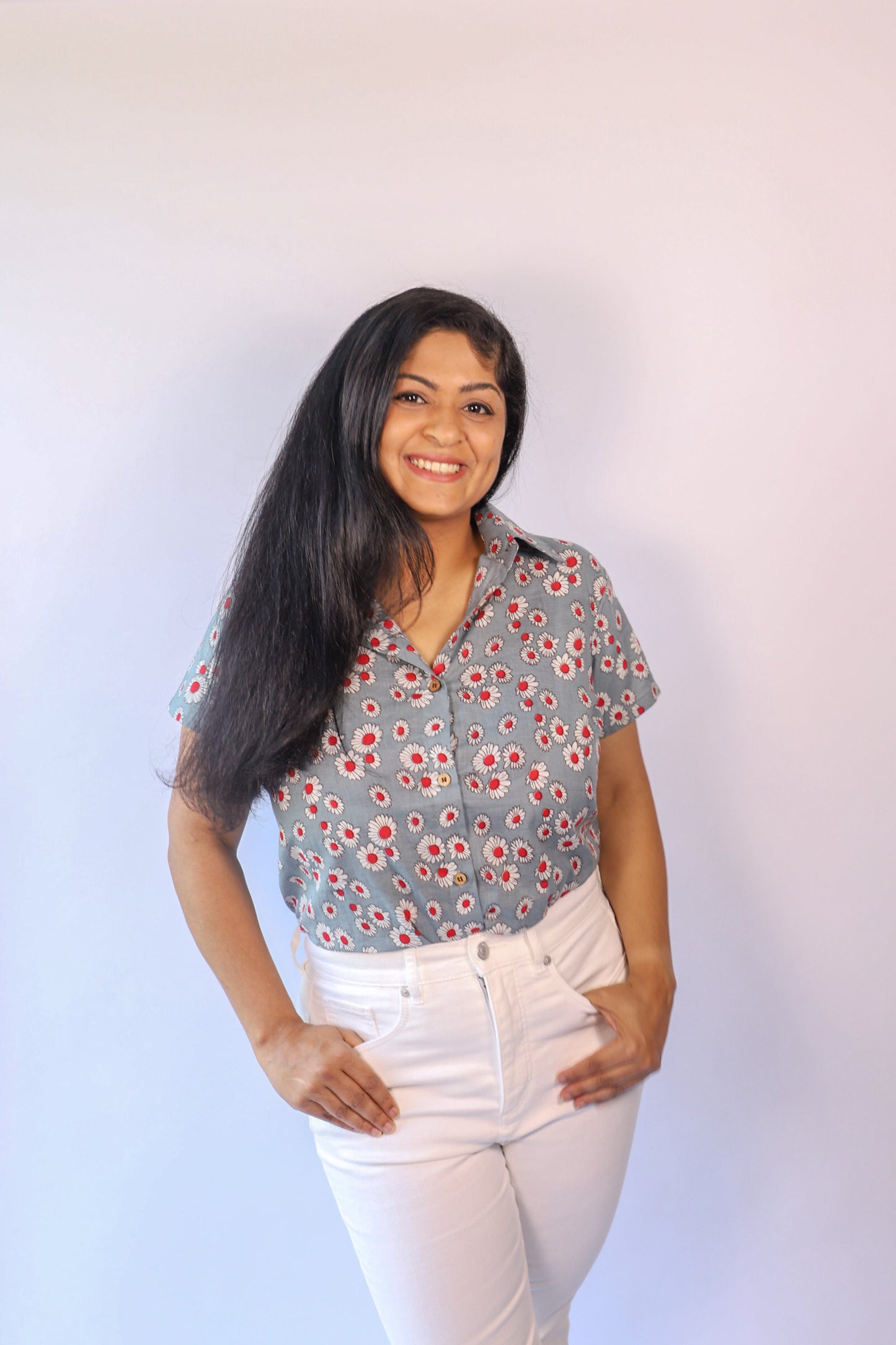 Short Sleeve Block Print Shirt - Daisy