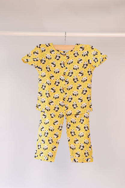 Unisex Kids Pajama Set - Panda Print Yellow