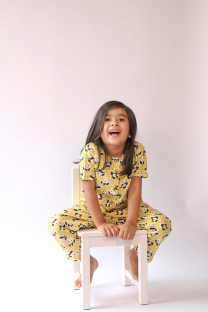 Unisex Kids Pajama Set - Panda Print Yellow