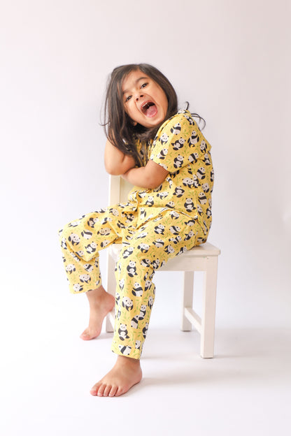 Unisex Kids Pajama Set - Panda Print Yellow