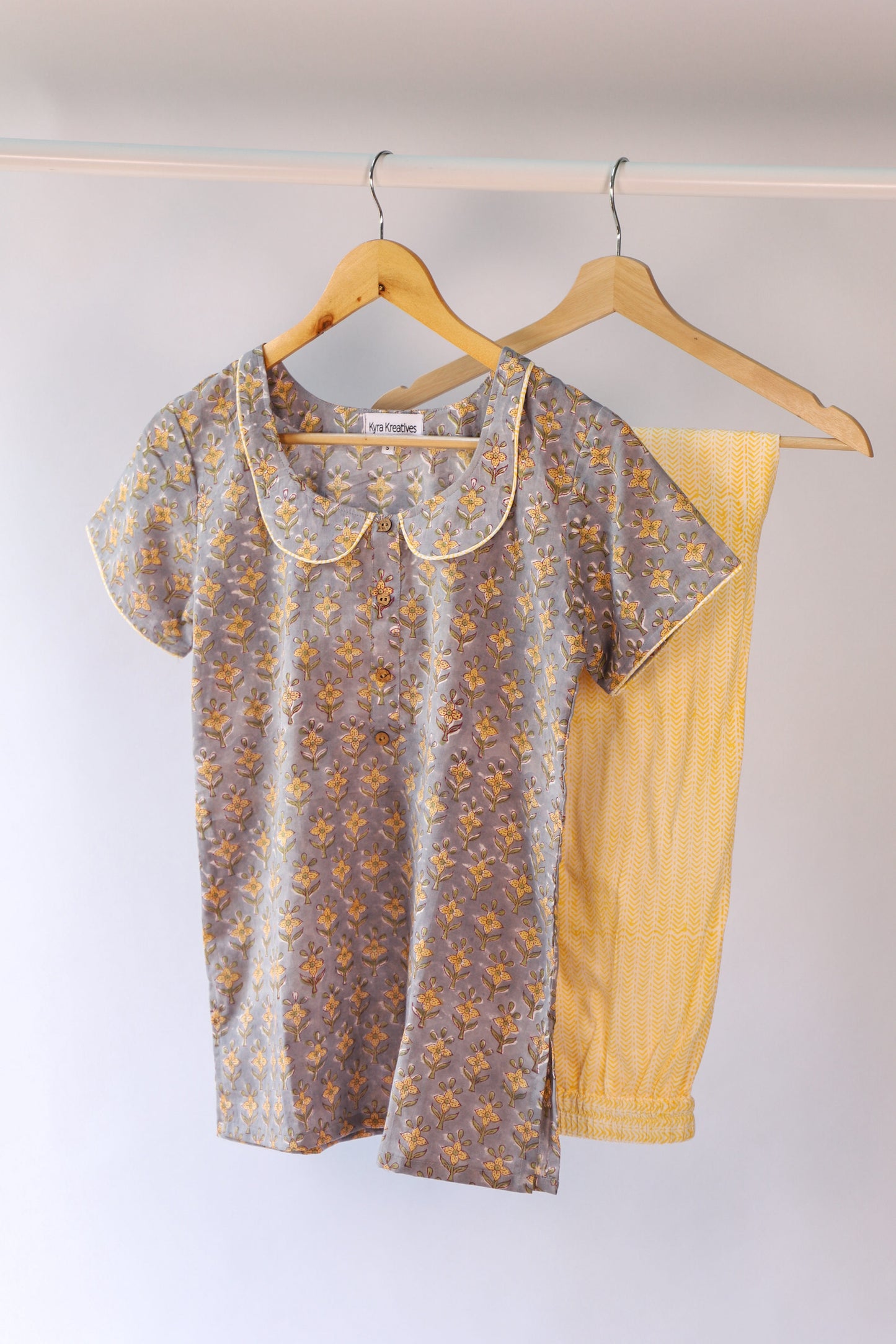 Women Cotton Loungewear - Yellow & Grey