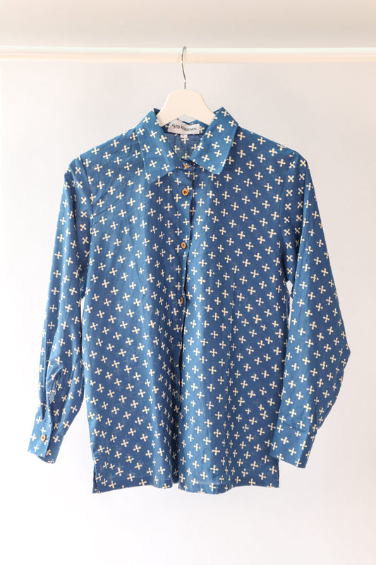 Full Sleeve Indigo Shirt - White Cross